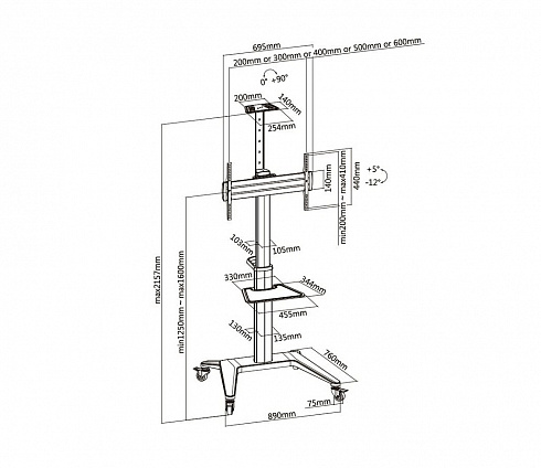 Мобильная напольная стойка Digis DSM-P764C мобильная для ТВ 37"-70"